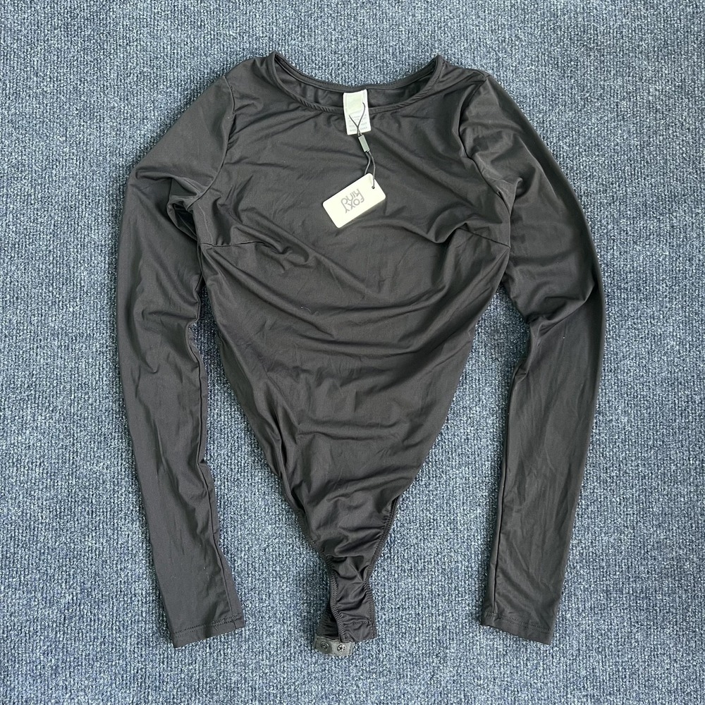 Foxy Kind Bodysuit Womens Small Black‎ Long Sleeve Shaping Top Shapewear
